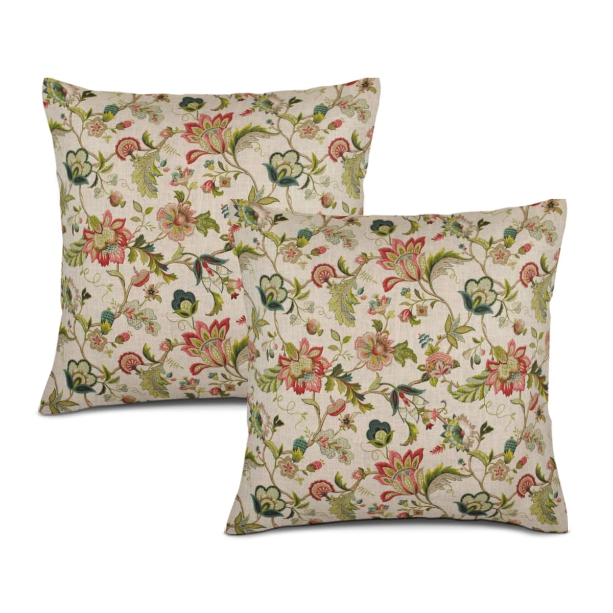 Fodera per cuscino floreale ricamata a mano - Cuscino quadrato in cotone, 45 x 45 cm - Italia