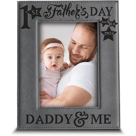 BELLA BUSTA - Daddy and Me Frame Engraved Leather Picture Frame (5" x 7", Vertical)