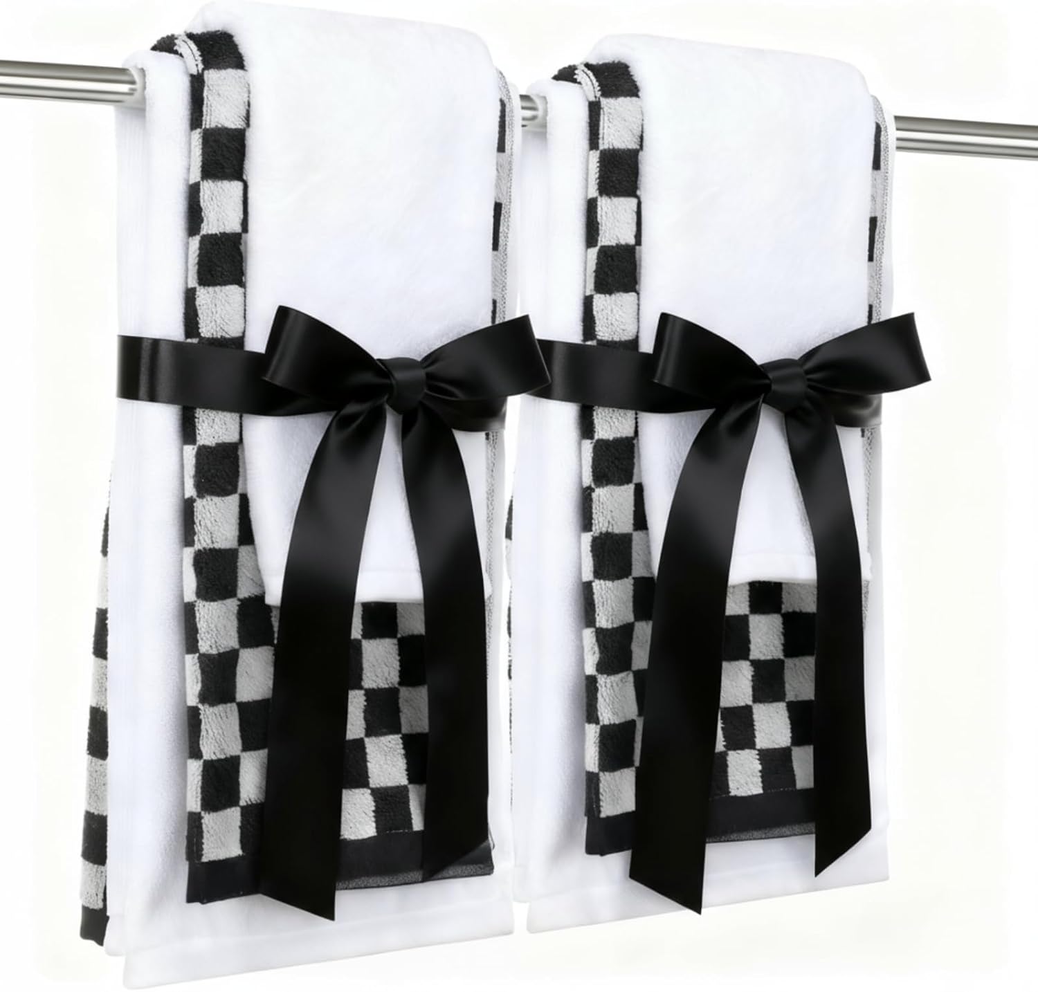 6 Pcs Checkered Hand Towels Set of 6 Black and White Cotton Decorative Towels for Bathroom Kitchen Decor Soft and Absorbent 4 Hand Cloths and 2 Washcloths for Gym Spa Accessories