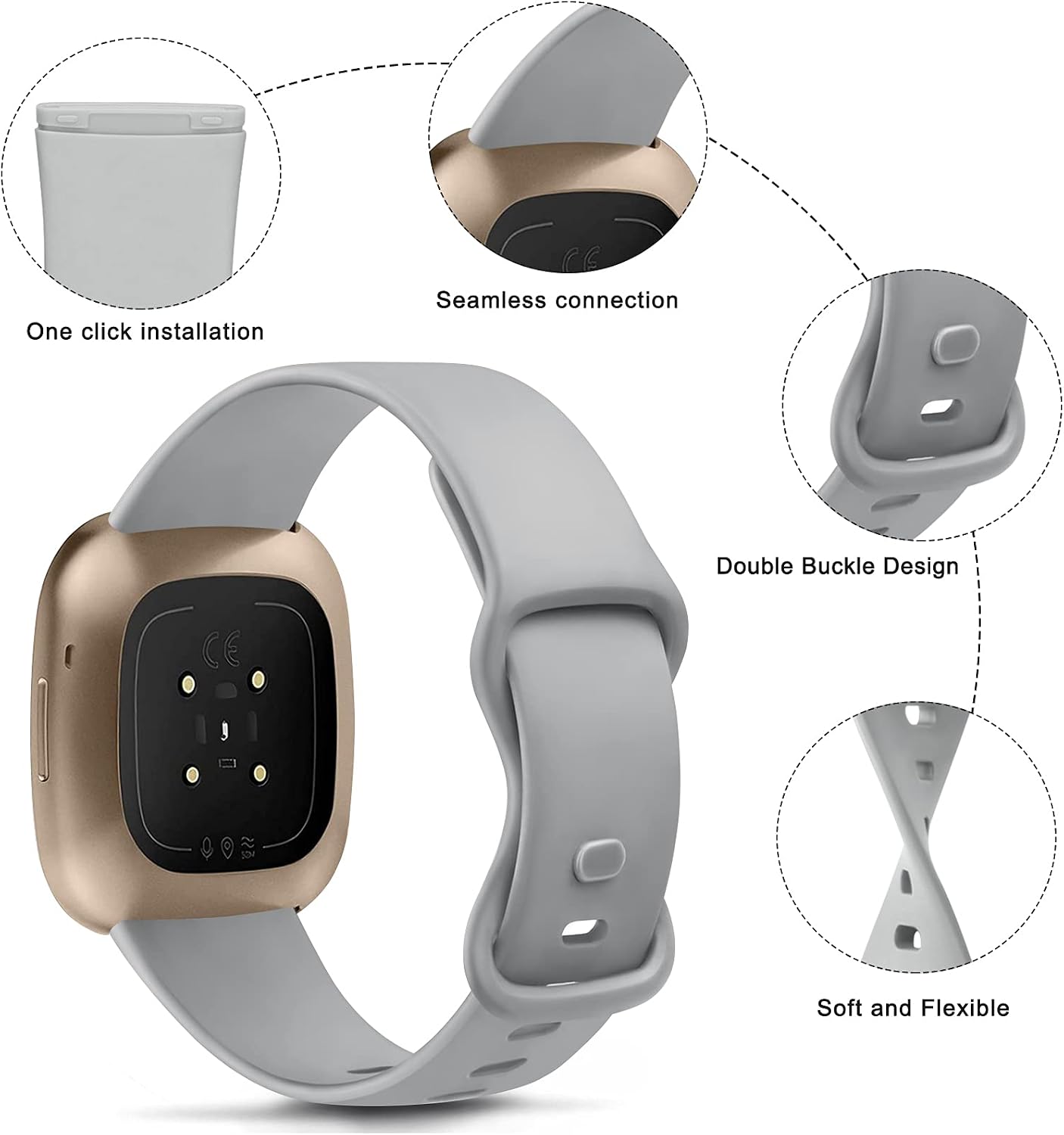 4 Pack Silicone Bands Compatible with Fitbit Versa 3 Bands and Fitbit Sense Bands, Classic Soft Sport Bands Replacement Wristbands for Fitbit Sense/Versa 3 Smart Watch Women Men