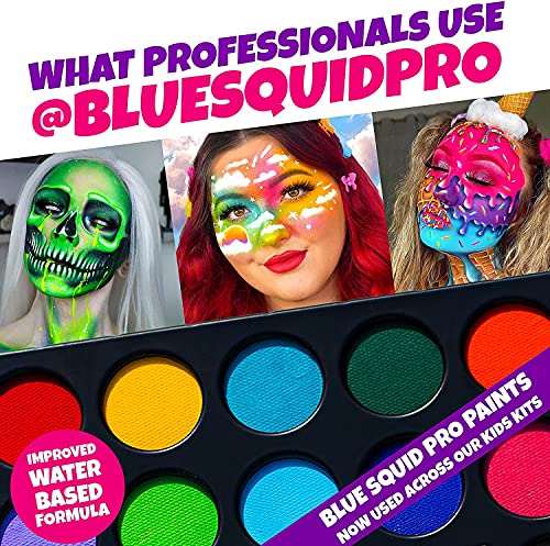 Blue Squid Face Paint Kit For Kids – 12 Color Palette, 30+3 Stencils, Washable Paints, Brushes Guide, Safe Facepainting For Sensitive Skin, Professional Quality Body & Face Facepaints Halloween Makeup #TOP7