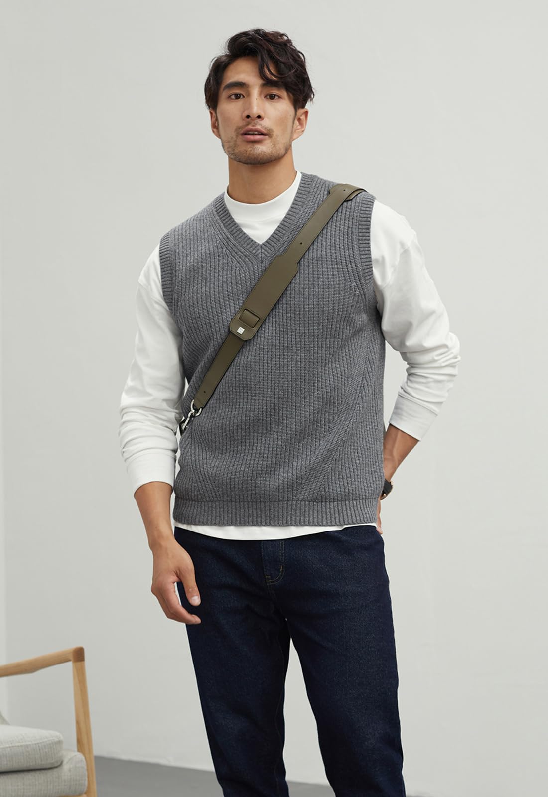 Maglia a V-Collo lavorato a Maglia da Uomo Plain Senza Maniche Pullover Knitwear Loose Fit All Match Tops