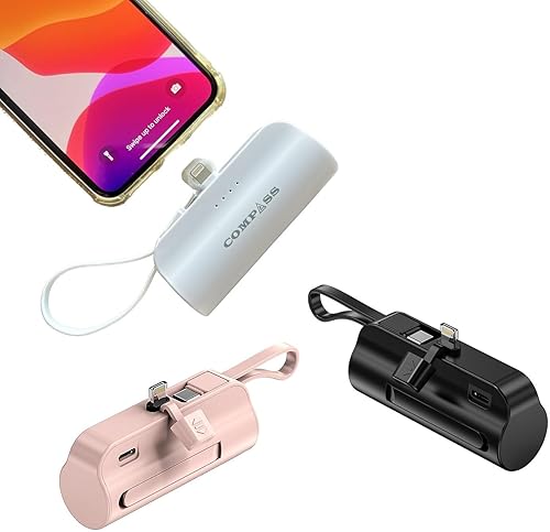 Mini cargador portátil Power Bank para iPhone, con cable USB C. Cargador de batería de carga rápida Cargador portátil de teléfono de emergencia.