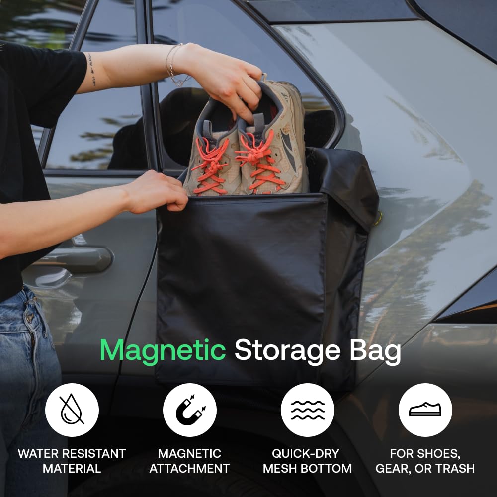 Luno - Bolsa de Almacenamiento magnética para Equipos y Zapatos, Resistente al Agua, fijación magnética, Fondo de Malla de Secado rápido | Instalación rápida y fácil | Ideal para Calzado, Negro
