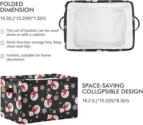 Miniatura 3 de Cesta de almacenamiento de copo de nieve de invierno con diseño de muñeco de nieve, cestas de tela para lavandería, decoraciones de Navidad, cajas