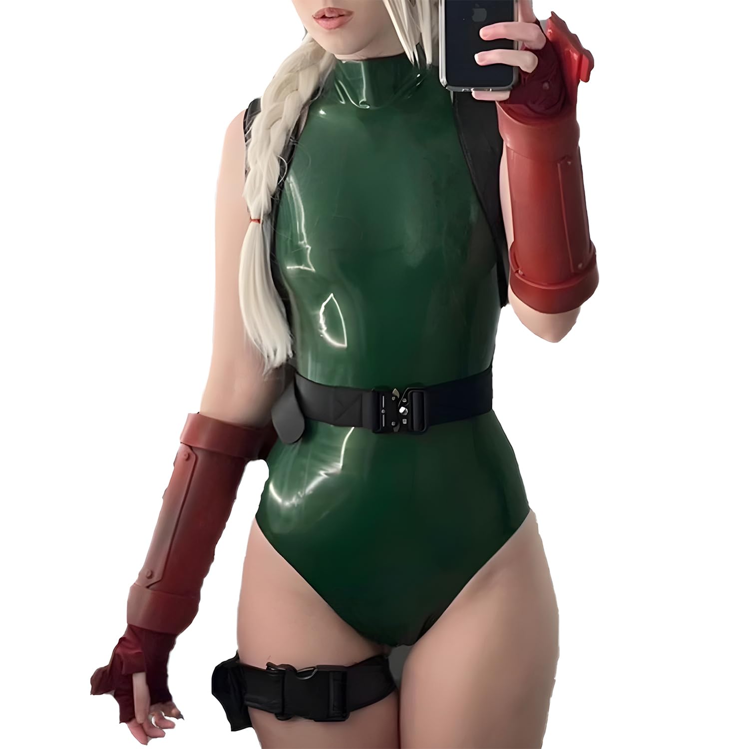 Justaucorps en Latex Vert Métallisé pour Femme,Maillot de Bain en Latex Fait Main avec Fermeture éclair