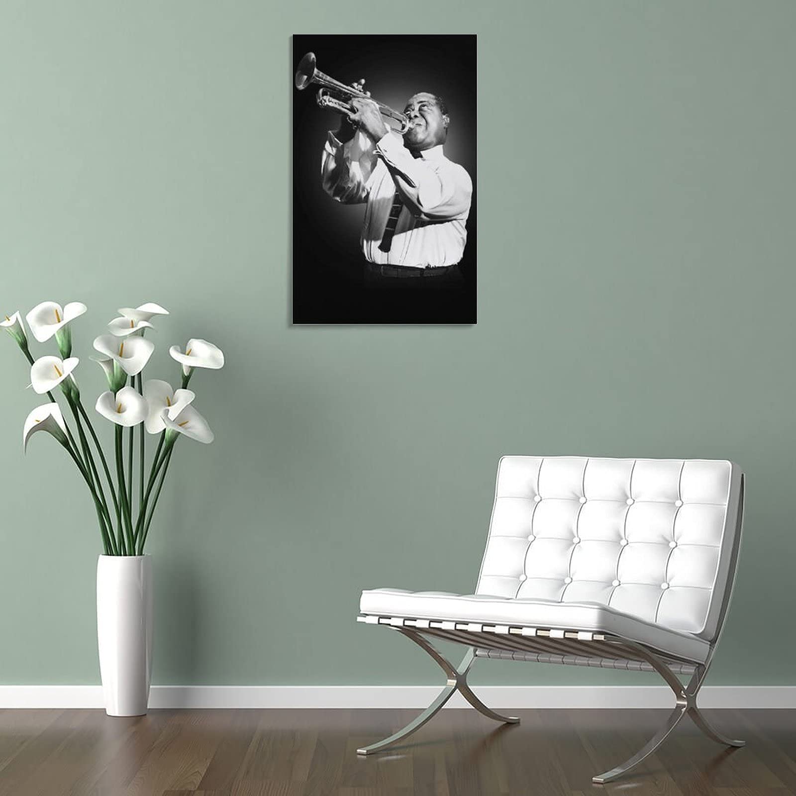 THEGIS Louis Armstrong Leinwandposter 30x45cm - Schwarz-Weiß Musik Kunst Deko