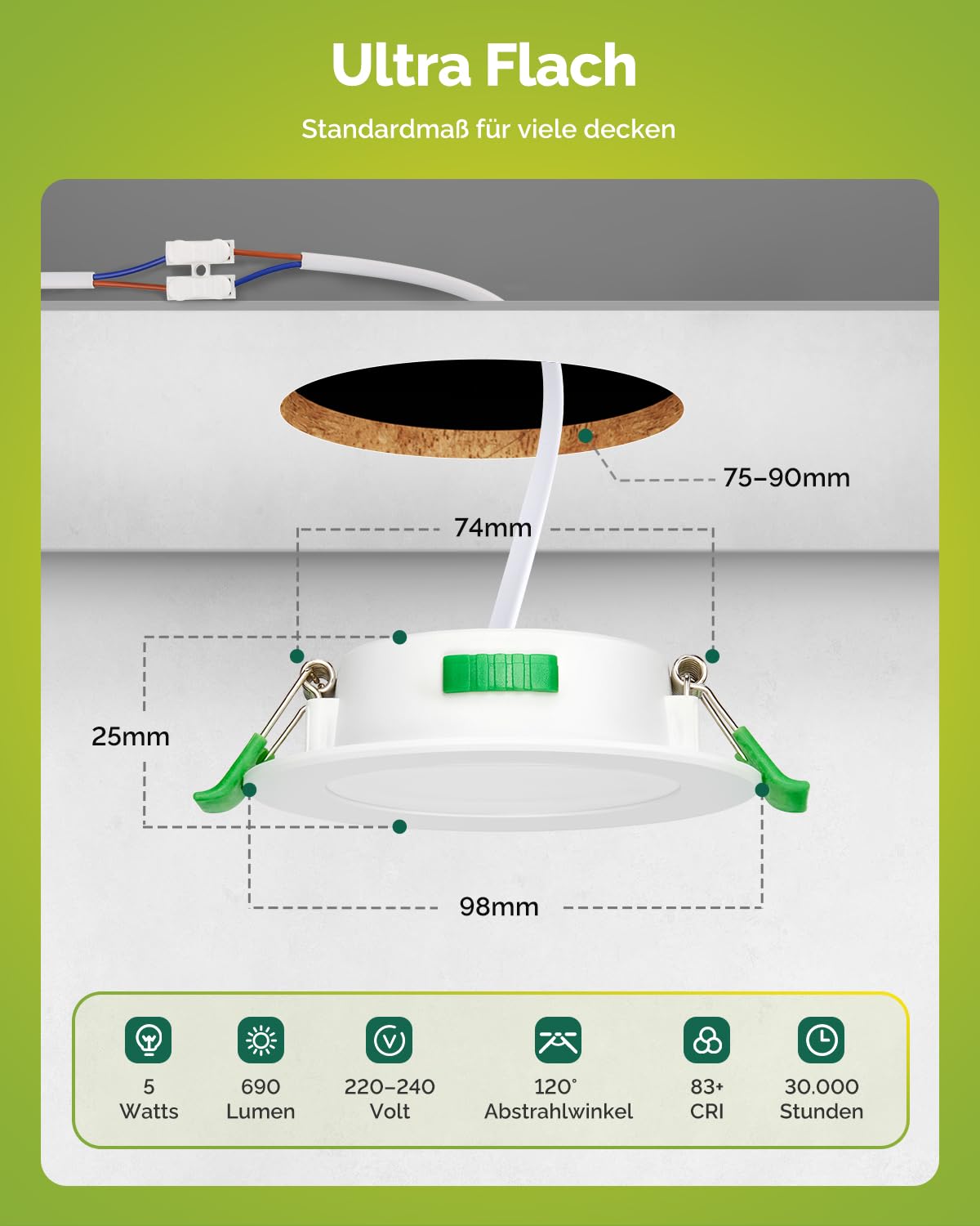 Fondiiz 12er LED Einbaustrahler 230V 5W 690lm, Led Spots 230v Warmweiß Neutralweiß Kaltweiß, 75-90mm Lochmaß, IP44 Spots Deckenleuchte LED Deckenspots Flach für Badezimmer Küche Wohnzimmer
