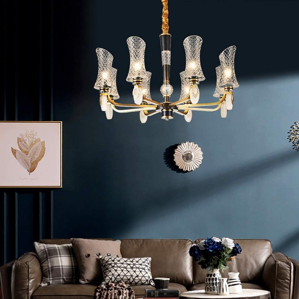 Postmodern Crystal Chandelier Living Room Lamp Simple Nordic Atmosphere Restaurant Lamp American Copper Bedroom Lamp E27*8