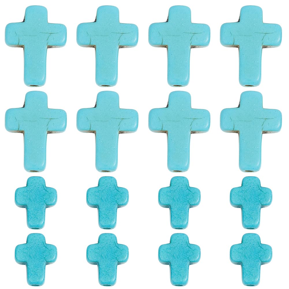 SUNNYCLUE 1 Box 100Pcs Cross Beads Bulk Blue Synthetic Turquoise Stone Cross Bead Charms Mini Small Pocket Crosses Tiny Easter Holiday Crucifix Beads for Jewellery Making Beading Kits Craft Supplies โ image 1