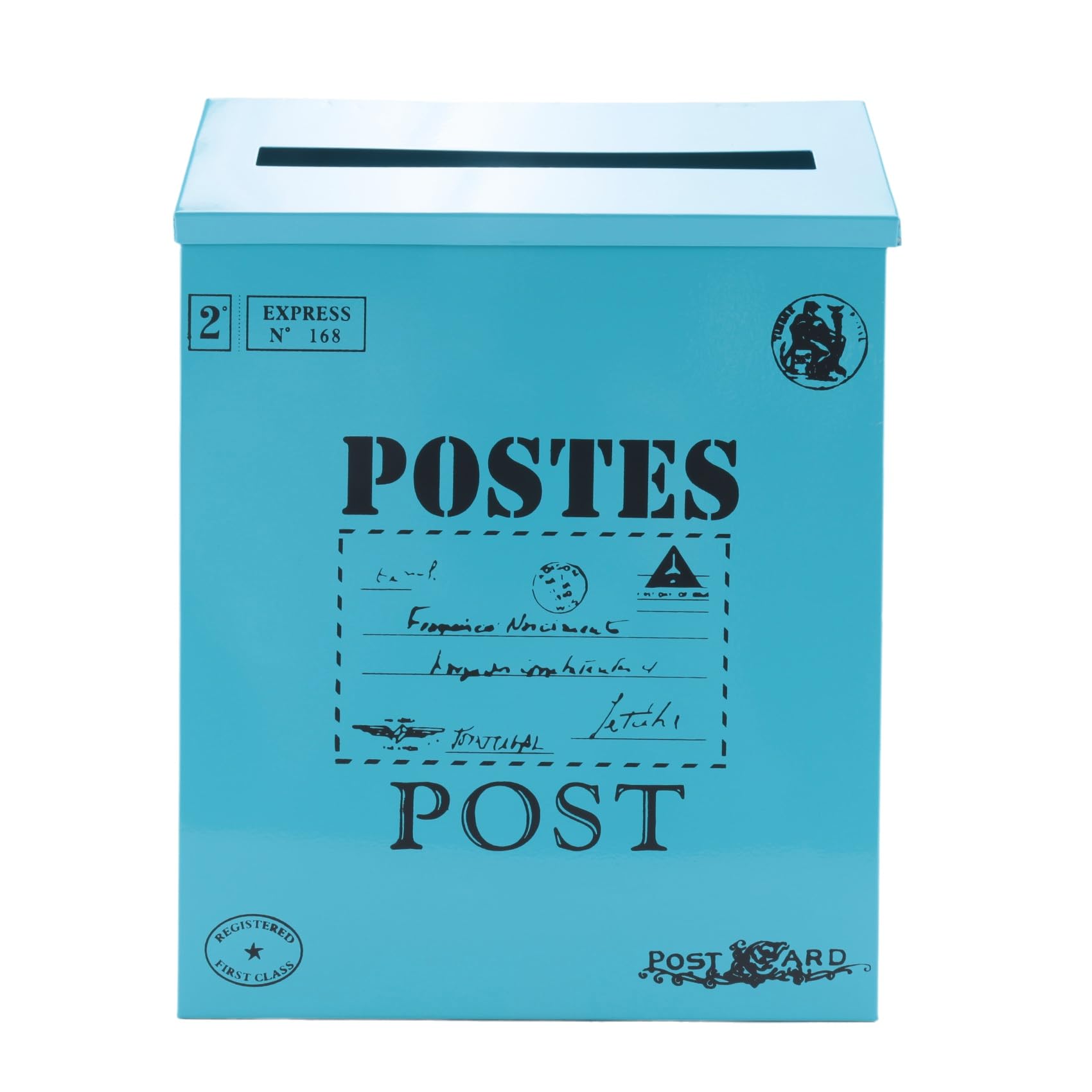 SRMAN BuzóN Vintage para Montaje en Pared, BuzóN de Correo para Exterior, BuzóN de Metal Antiguo, Resistente Al óXido, Soporte para Correo, Color Azul