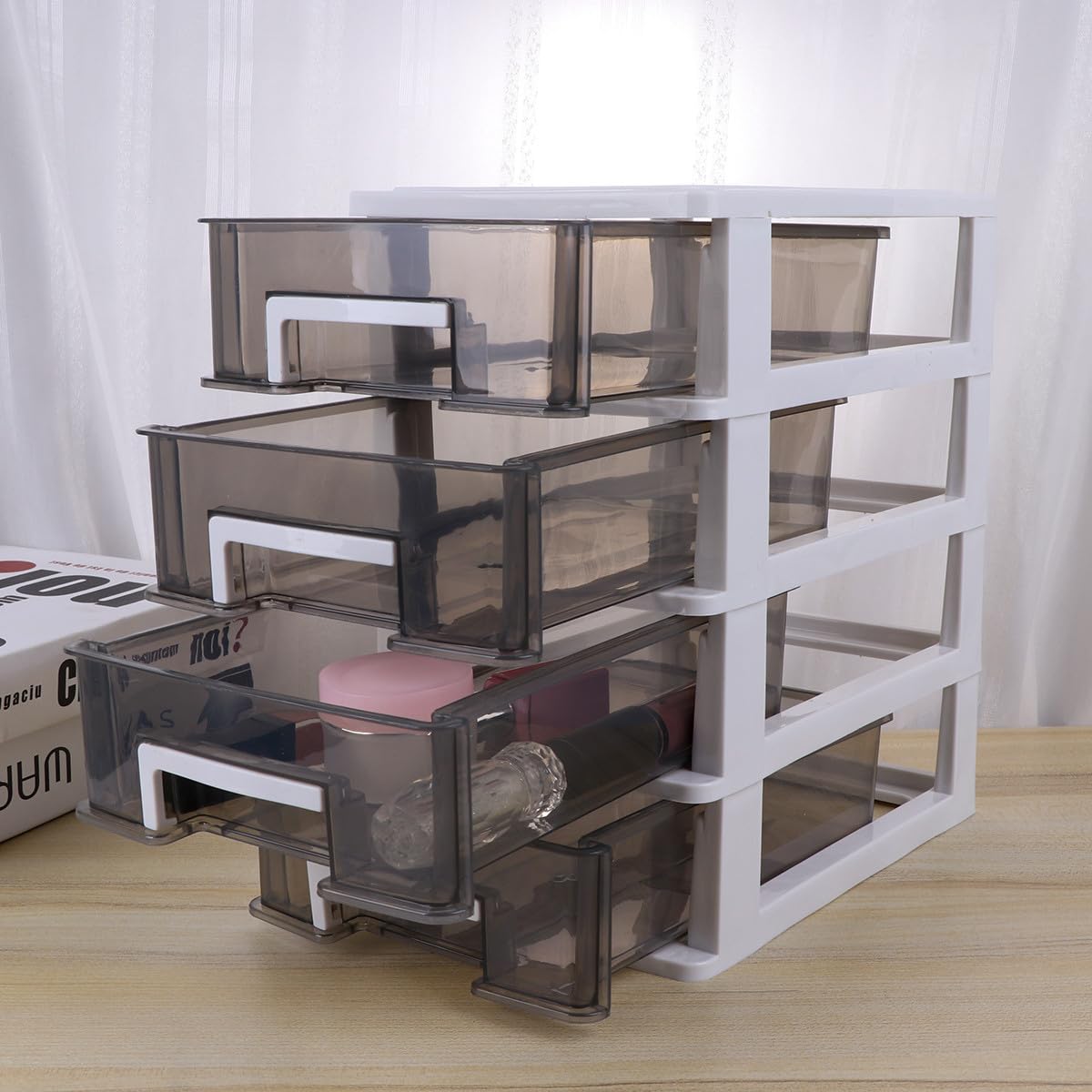 Alipis Organizador de Cajas de Plástico Cuatro Capas y Diseño de Cajones, Material Pp Resistente, Adecuado para Oficina y Estudio, Ahorro de Espacio y Fácil Clasificación