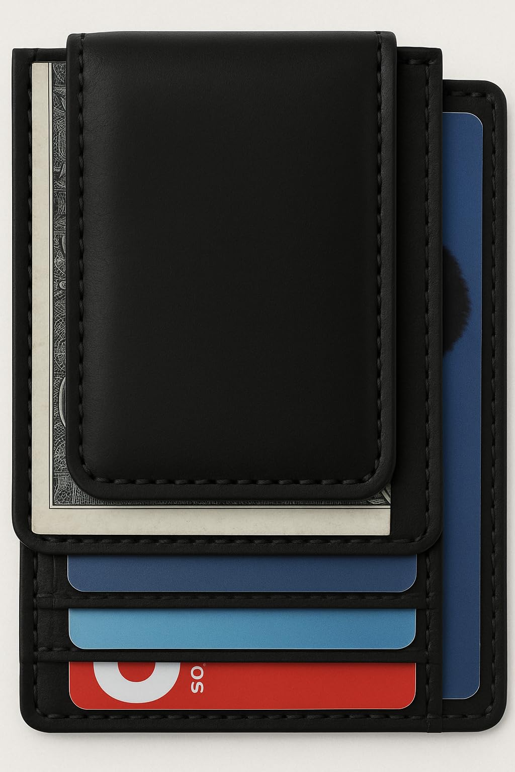 Genuine Leather Money Clip front pocket wallet with magnet clip and card ID Case (Black)