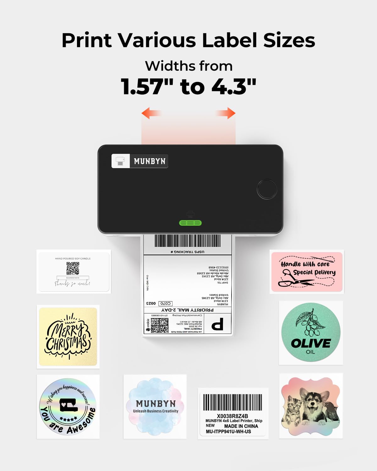 MUNBYN Imprimante Thermique AirPrint 4x6 sans Fil, Compatible Etsy Shopify Royal Mail, Blanc