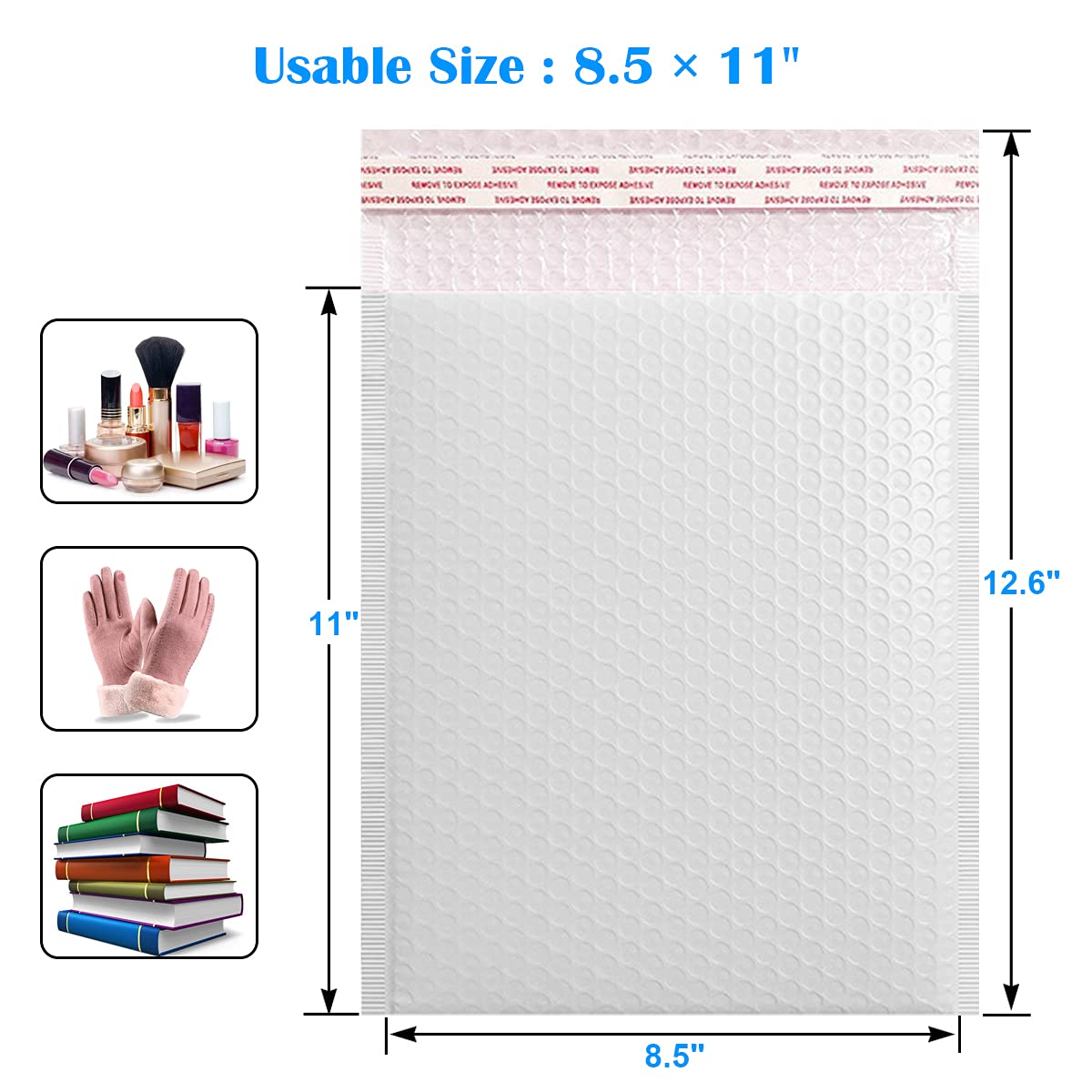 Immuson Białe 20 x 28 cm Poly Bubble Mailers, 25 szt. Samouszczelniające się torby wysyłkowe, torby do pakowania, wyściełane koperty wysyłkowe, koperty bąbelkowe do wysyłki/pakowania/dostawy