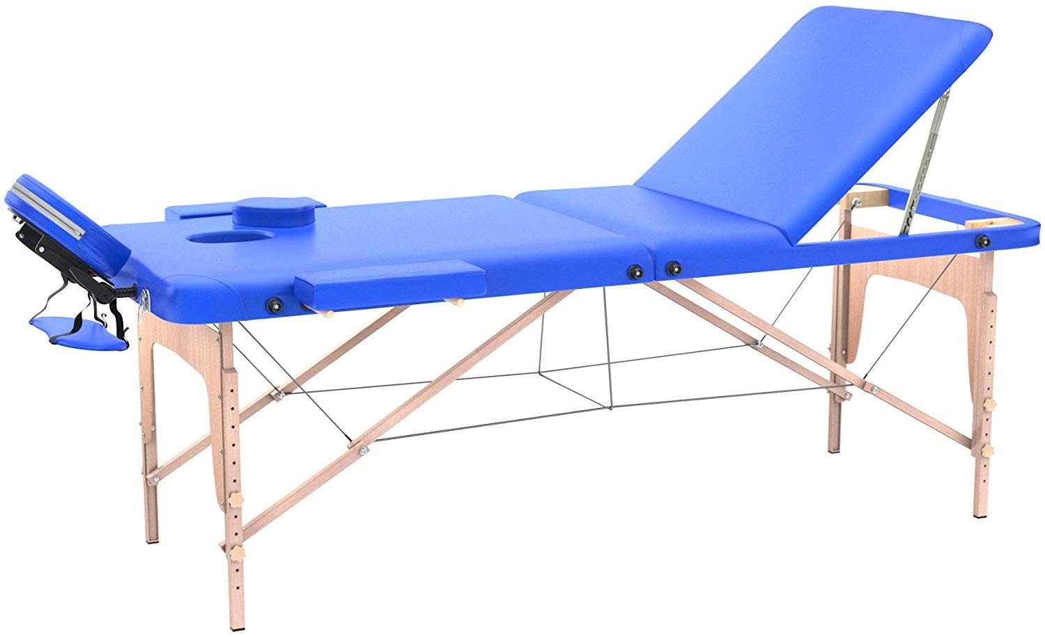 LETTINO MASSAGGIO PROFESSIONALE 3 ZONE, LETTINO ESTETISTA IN LEGNO - LETTINI PER DA MASSAGGI PORTATILI PIEGHEVOLI COD-02 (180x56, Blue)