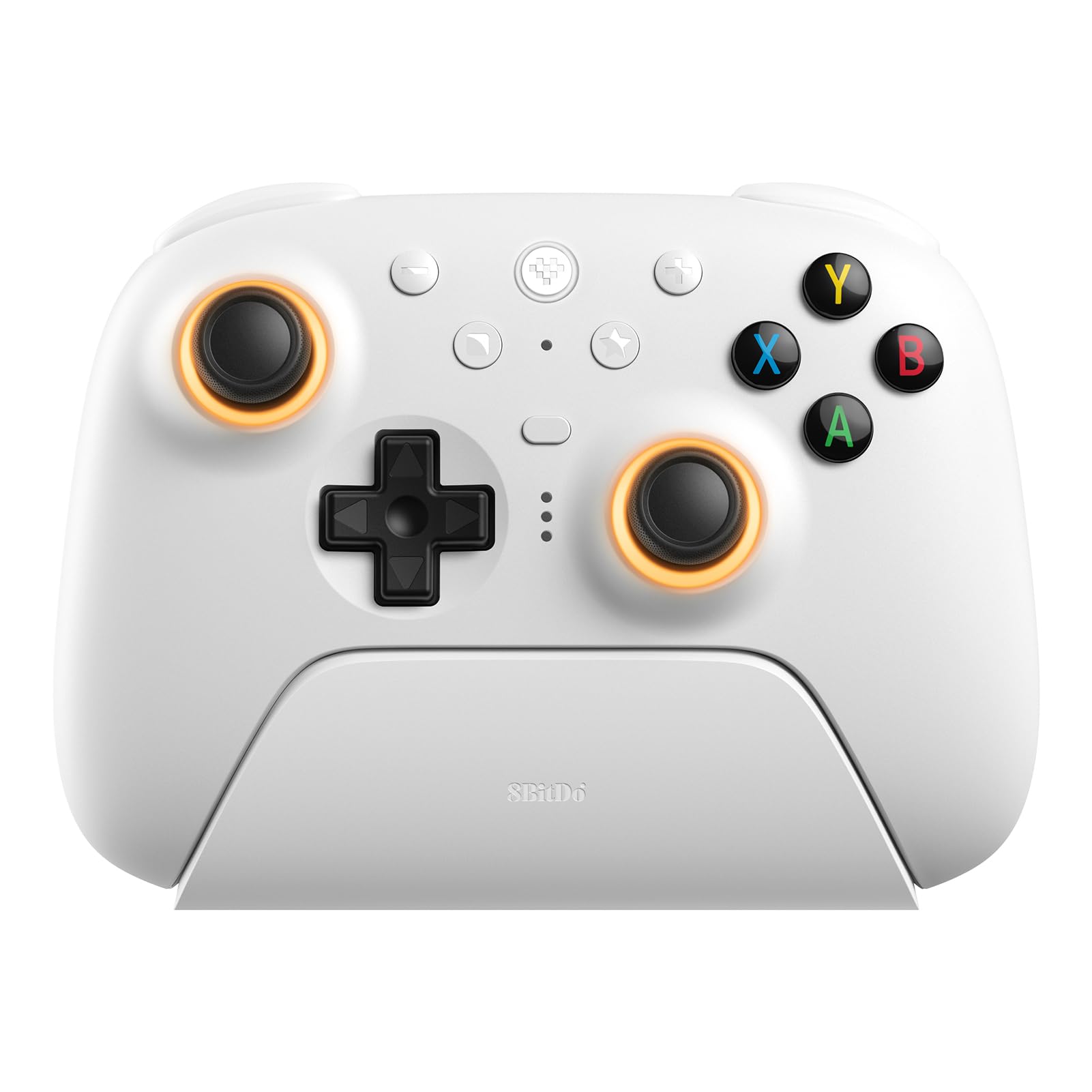 8Bitdo Ultimate 2 Wireless Gaming Controller with TMR Joysticks, Switchable Hall Effect/Tactile Triggers, Motion Control, 8Speed Wireless Tech, Charging Dock, RGB Fire Ring for PC & Android - White