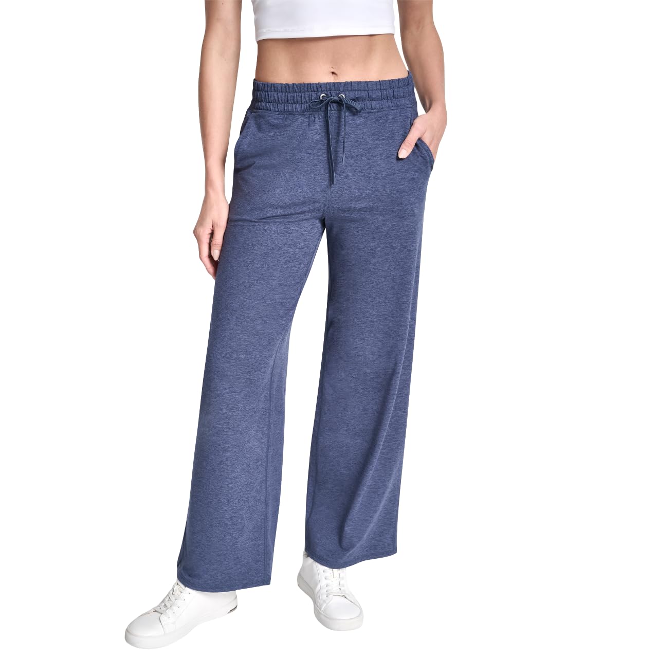 DKNY Womens Spacedye Mid Rise Wide Leg Sweatpants with Pockets