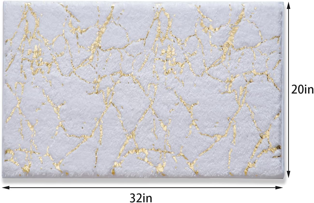 QJHOMO Marble Bathroom Rug White and Gold Decor Bathroom Rugs Non Slip Bath Mat Super Absorbent Microfiber Plush Bathmat Machine Washable Floor Carpet for Tub, Shower, Bedroom (20x32 inch)