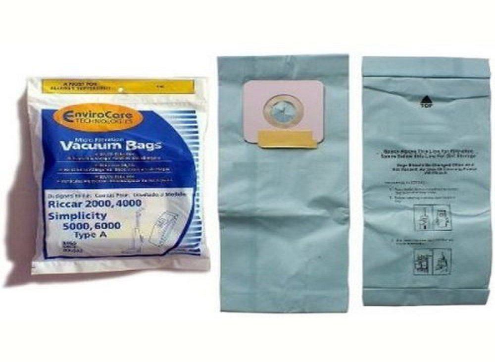 Simplicity Riccar Type A Upright Microkined Paper Bags 6 PK # 845, 06.181,845-12