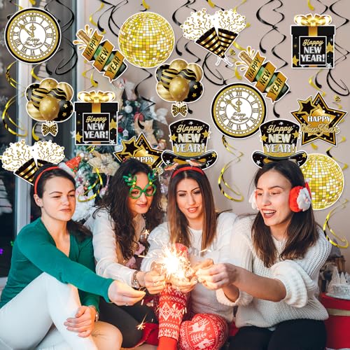 Image of Happy New Year Decor - 24 Pcs Happy New Year Hanging Swirls Decorations 2026 New Years Eve Party Supplies