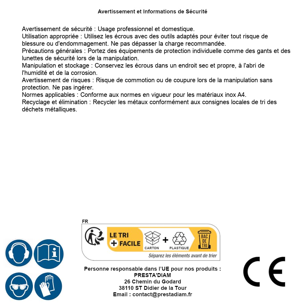 D-Work, 100 dadi da fresa bombe, M4 mm, in acciaio inox A4