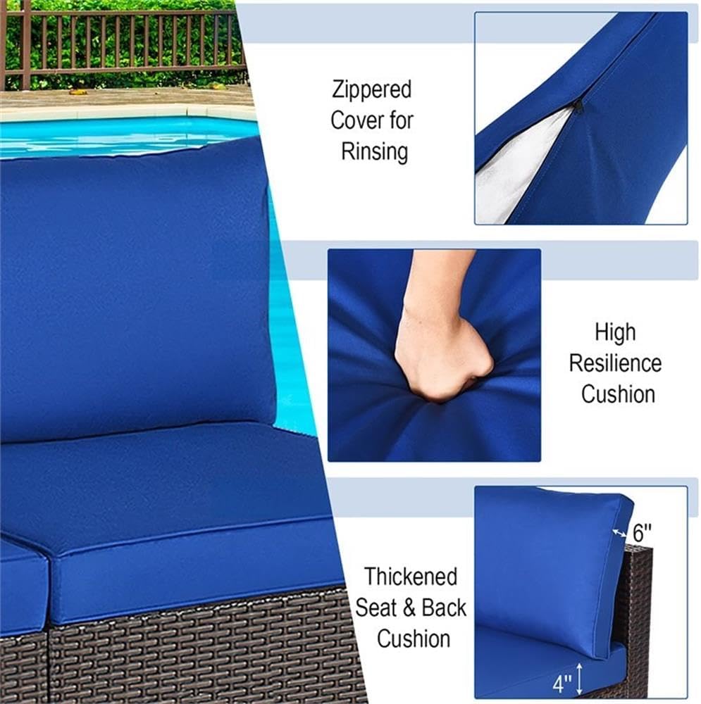 Pemberly Row 2-Pc Rattan Patio Armless Sofa Furniture Set, Weather-Resistant PE Rattan, Navy Cushions, Modular Design with Aluminum Feet, Durable Steel Frame, Outdoor Use for Patio, Garden, Balcony