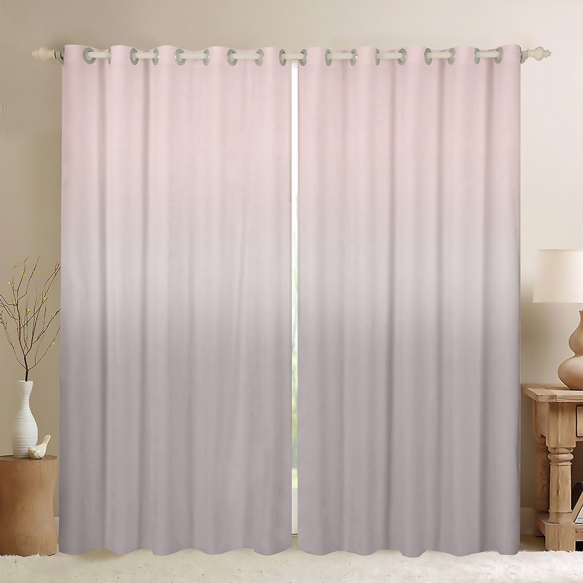 Homemissing Pink Darkening Drapes Gradient Style Curtains for Bedroom Living Room For Kids Women Men Ombre Grey 30%-50% Blackout Curtains Geometric Window Treatments W66*L72