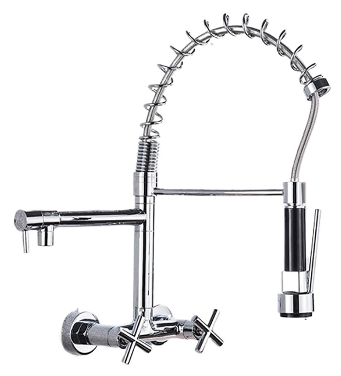 Robinet mitigeur d'eau cuisine mural avec douchette extractible rotatif Chrome-1