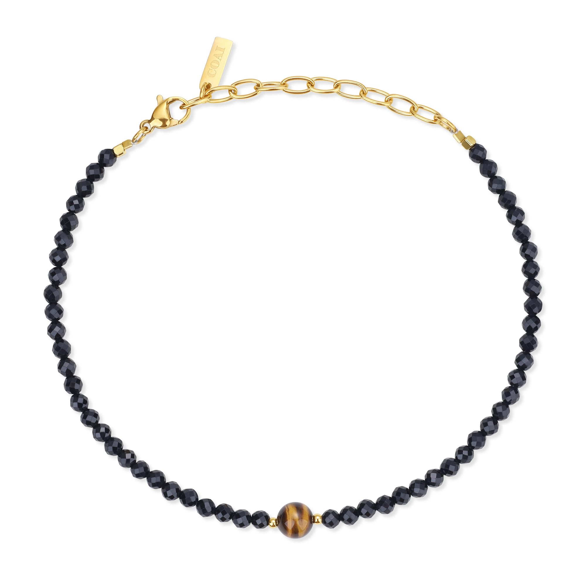 COAI Cavigliera Minimalista da Donna con Perline Sfaccettate di Tormalina Nera e Cristalli Naturali, Cavigliera di Tormalina Nera da Donna