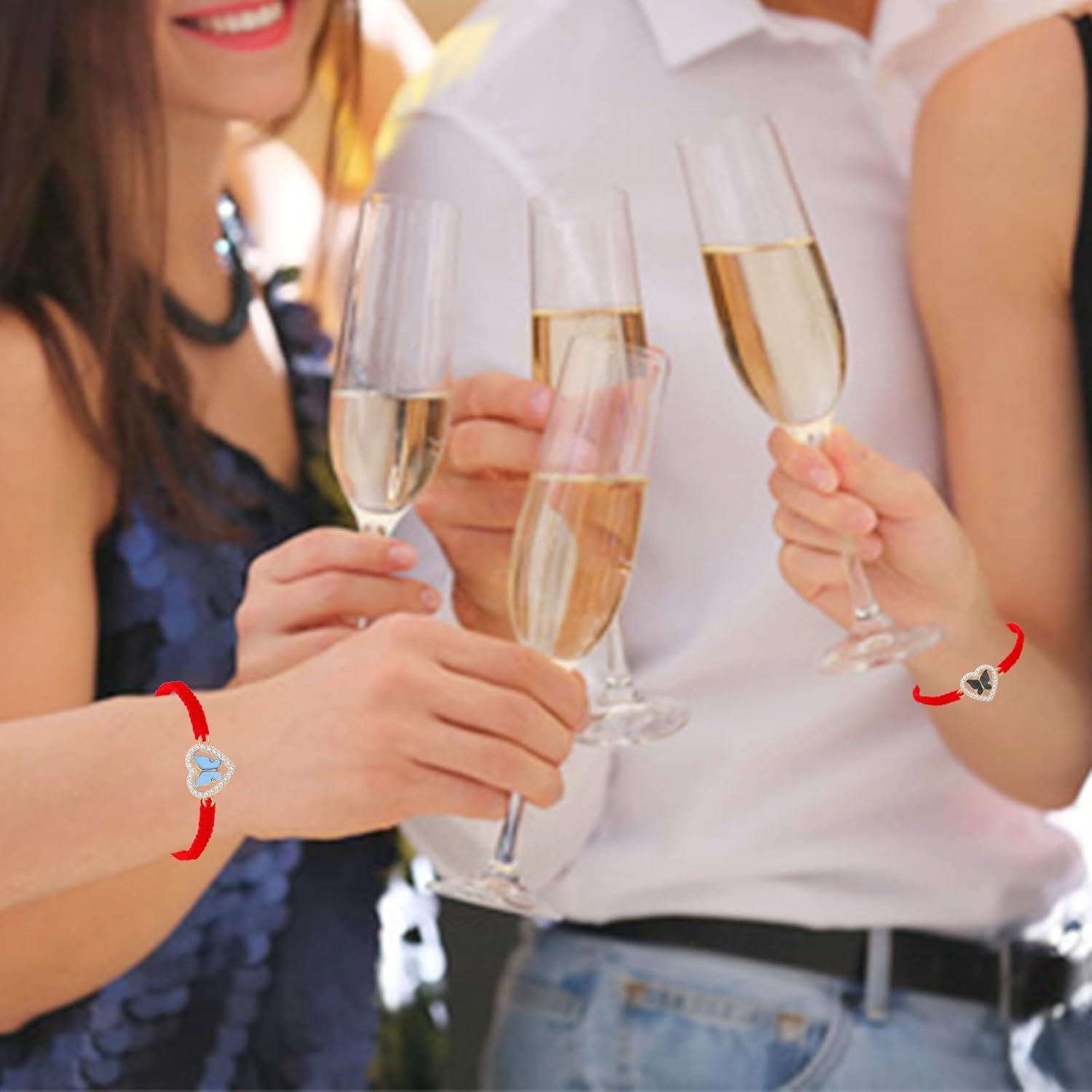 10Pieces Heart Crystal Rhinestone Butterfly Bracelets Adjustable String Cute Butterfly Charm Red Woven Rope Friendship Bracelet for Women Fairy Party Favor - Image 6