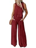 Pants Sets Women 2 Piece Outfits Sleeveless Round Neck Tank Tops Matching Sets for Women Elastic Waist Wide Leg