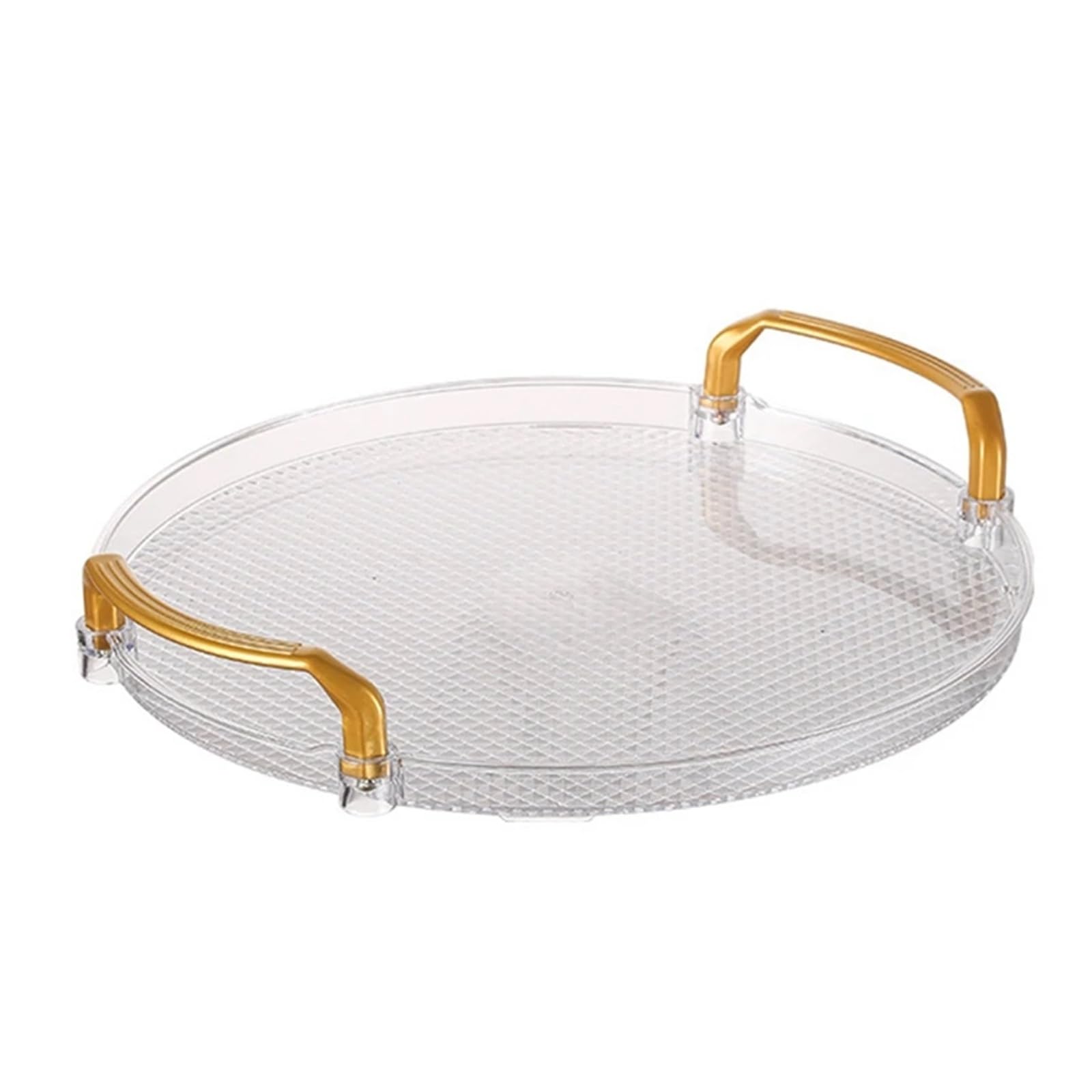 Clear Round Serving Tray Bathroom Decorative With Golden Handle For Coffee Table Office(L)