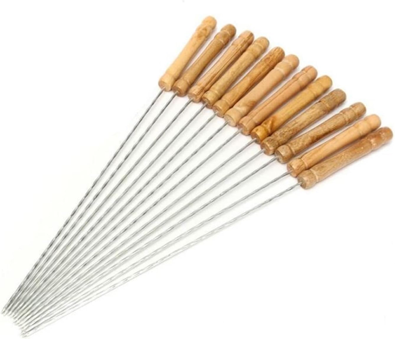 12pcs/set 30cm Reusable BBQ Skewers Wooden Handle Barbecue Needle Wood Flattened Rounded Sign Optional Meat