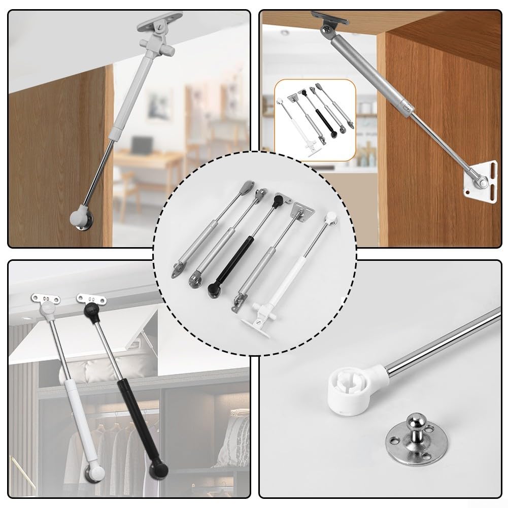 Amortiguador de gas 100N para puertas de gabinete, soporte de elevación hidráulico, mecanismo de cierre suave, fácil de instalar, accesorios de gabinete, amortiguador de cocina (4 unidades)
