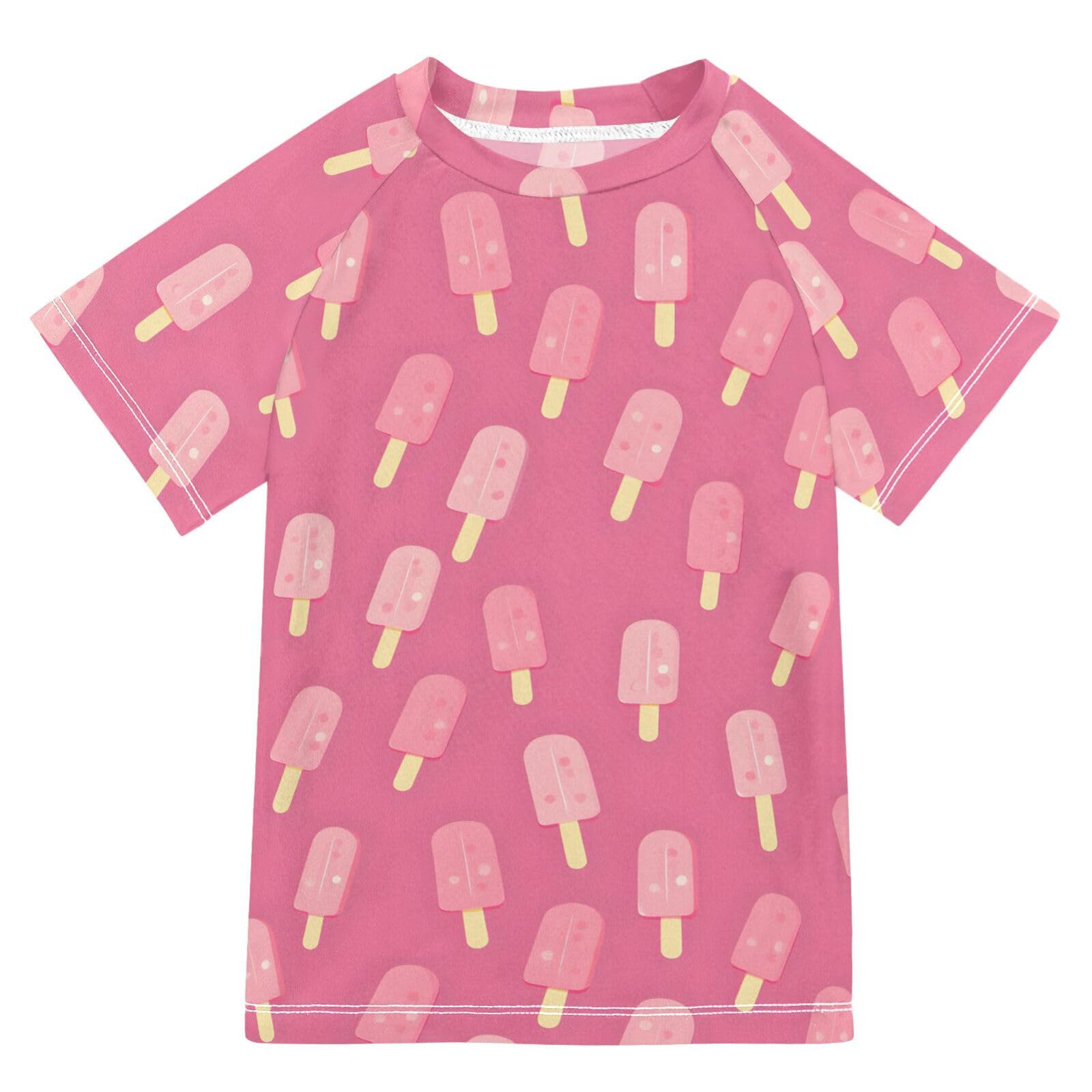 Boys Rash Guard Short Sleeve Swim Shirts for Boys Ice Lolly Ice Pop Sun Protection 7-8T