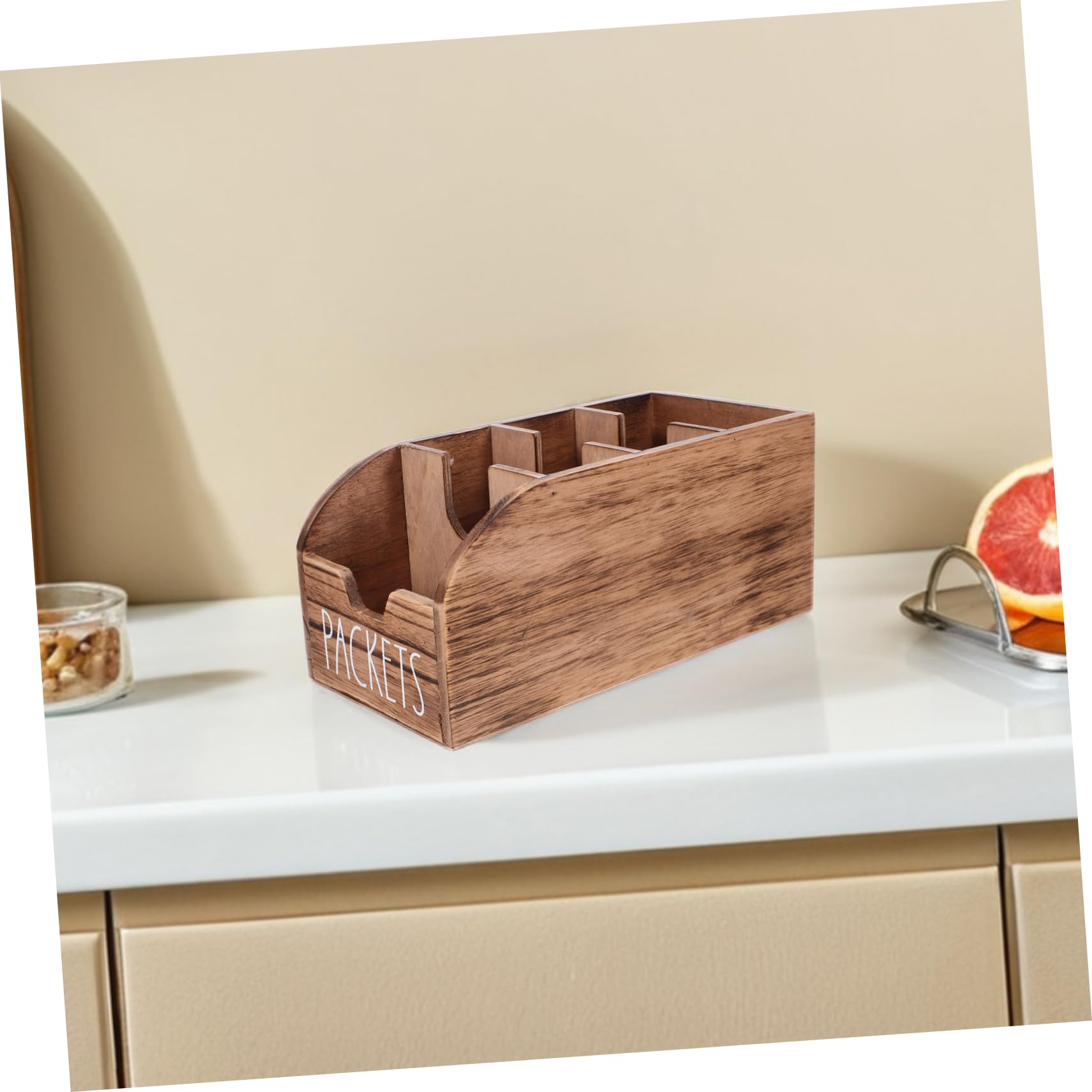 Alipis Caja Organizadora de Madera Marrón para Bolsitas de Té y Sobres de Azúcar, Ahorro de Espacio y Fácil Acceso en Armario de Cocina