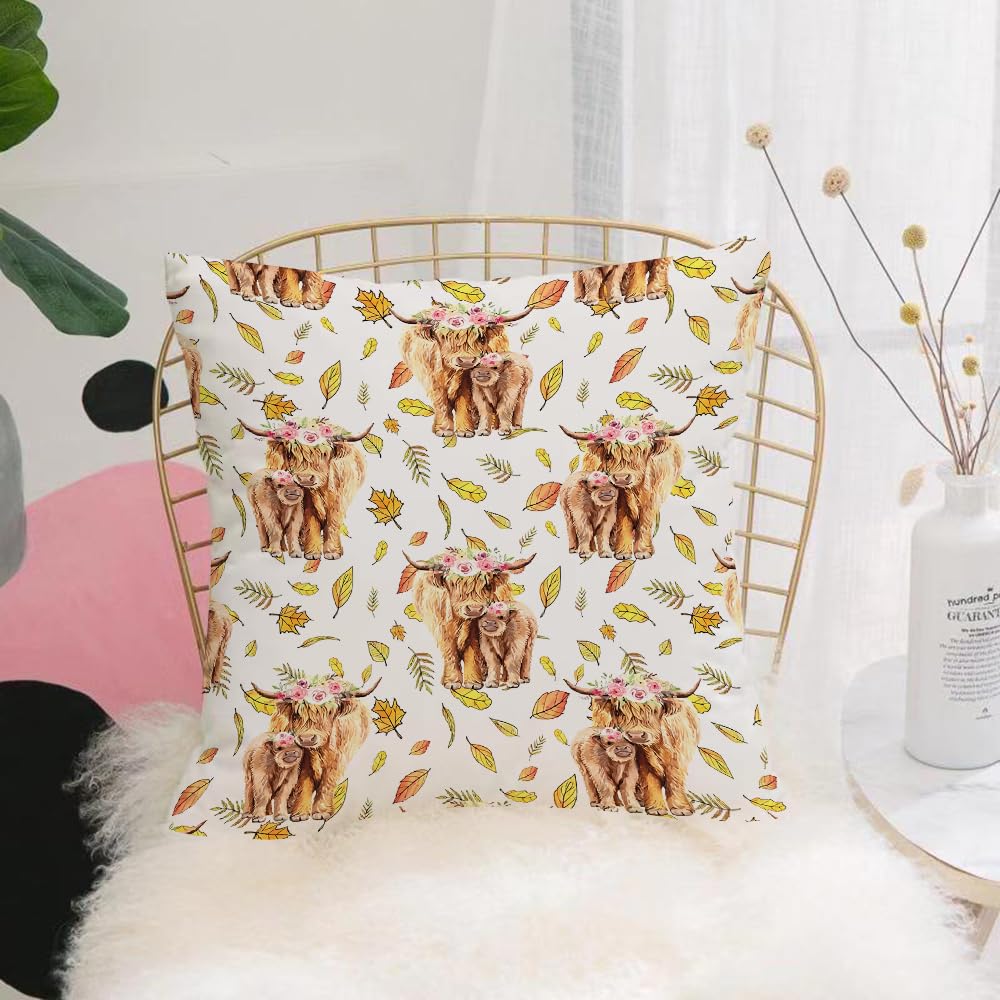 HYOSXW Cushion Cover,Throw Pillow Case Home Decorative for Living Room Bedroom Sofa Chair 16X16 Inch,Cow and calf with flower, highland cow, Heifer,Pillowcase 40X40cm
