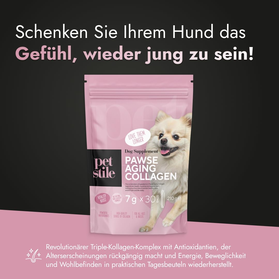 Pawse Aging Collagen – Natürliches Anti-Aging-Pulver für Hunde mit Dreifach-Kollagen, Vitaminen & Präbiotika – Für Haut, Fell, Gelenke, Verdauung & Immunsystem (3X 210 g)