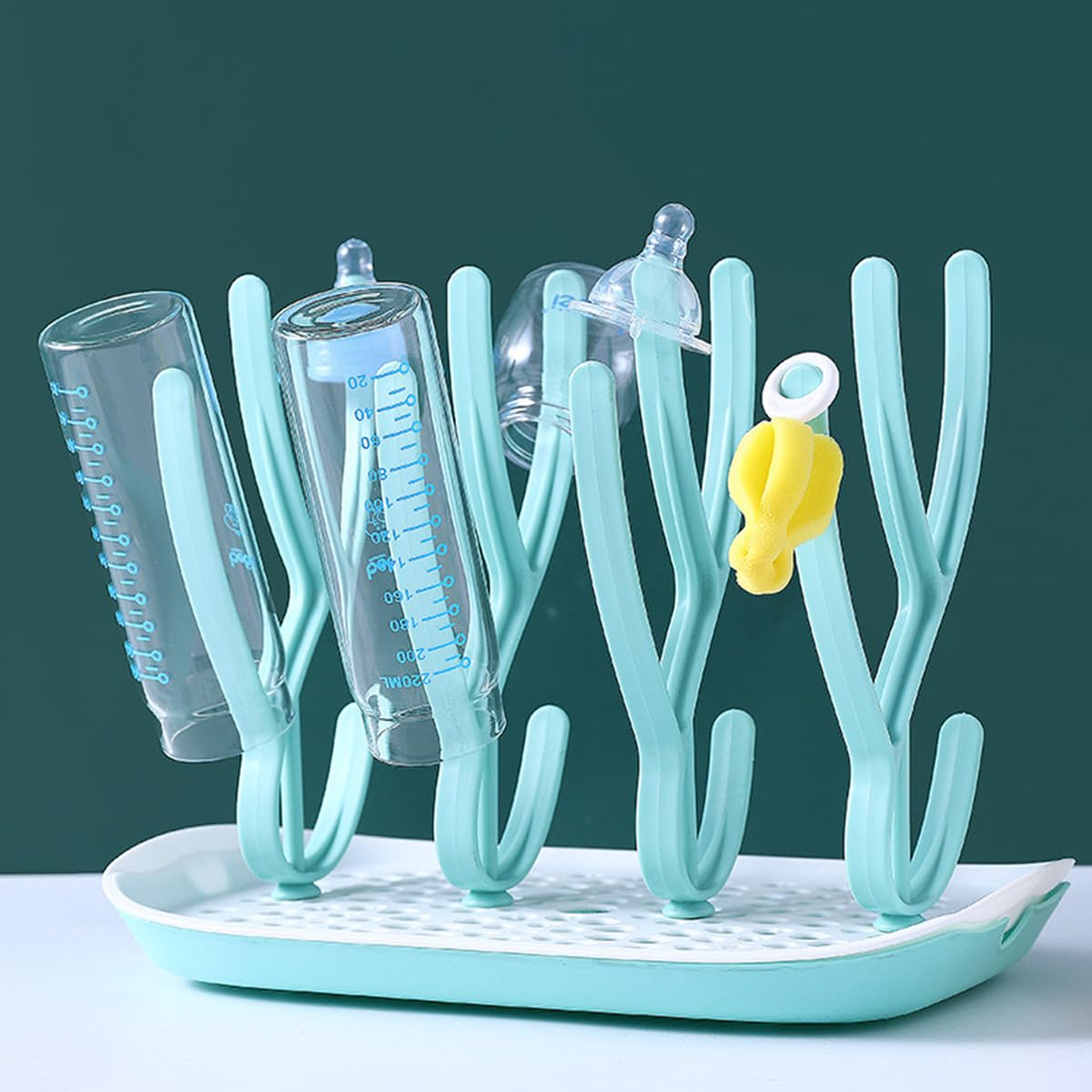 Baby Bottle Drying Rack with Tray Space Saving Tree Branch Dryer Holder for Baby Bottles, Pacifiers, Nipples, Pump Parts