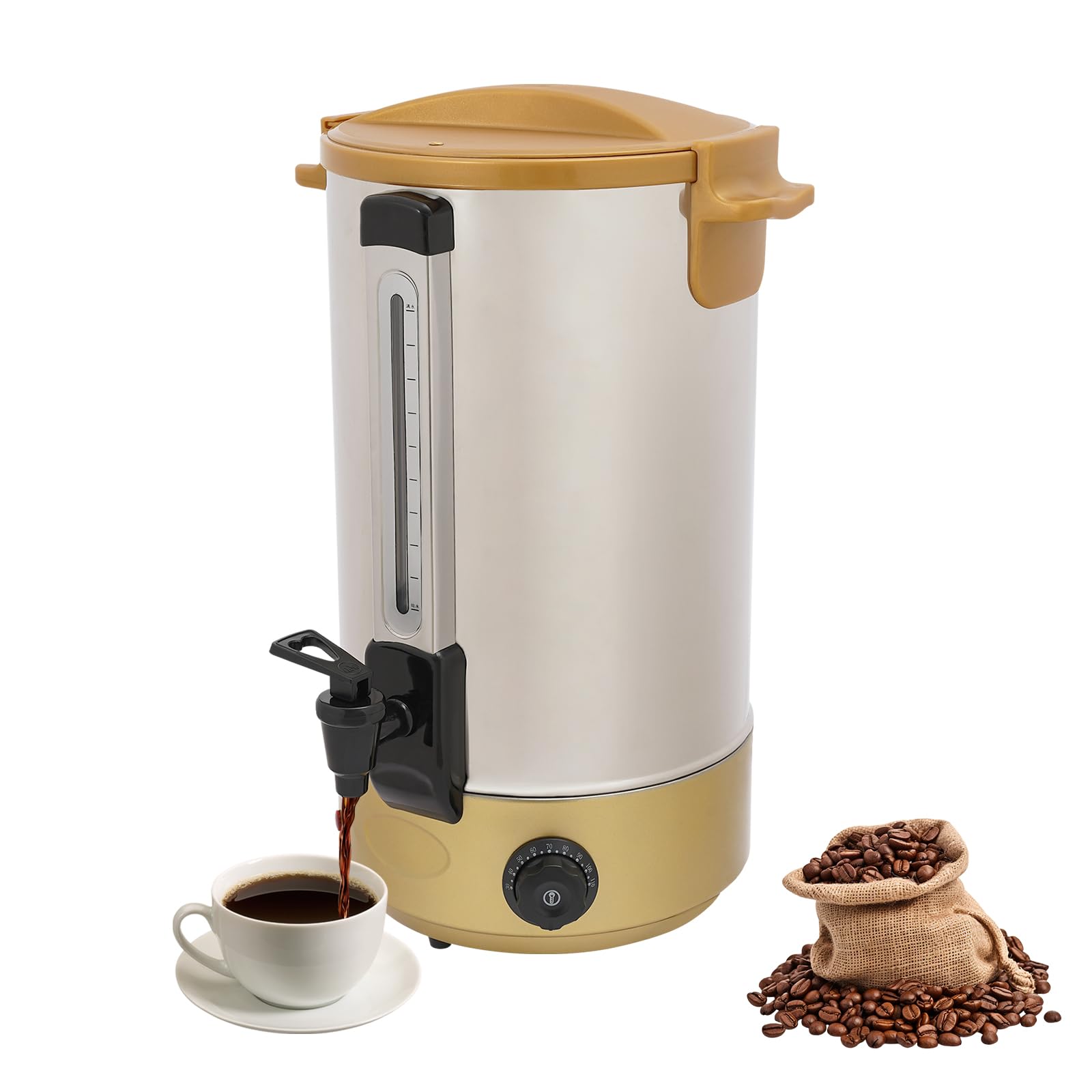 Commercial Coffee Maker,4.35 Gal Stainless Steel Hot Coffee Dispenser with Twist-Lock Lid,Temperature Adjustable Hot Water Urn Insulated Bucket for Restaurants,Offices,Cafes,82 Cups (Gold)