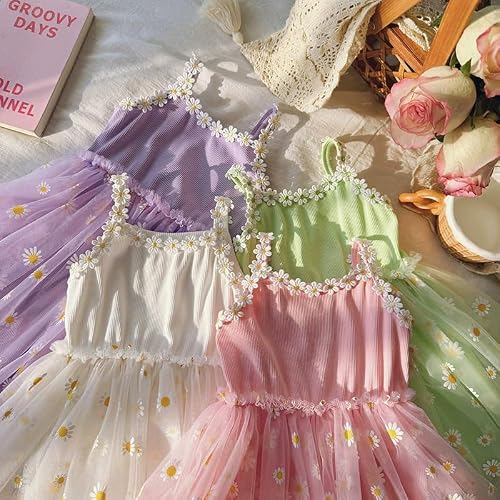 Toddler Girls Daisy Tulle Dress Mint Green Flower Girl Gown for Weddings Birthdays Sleeveless Summer Sundress for Kids 18-24 Months — view 6