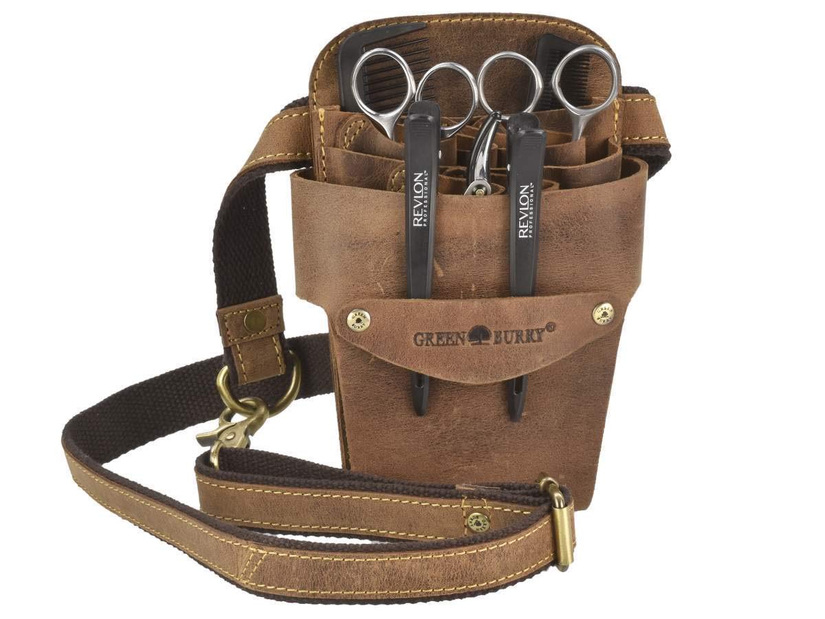 Greenburry Friseurtasche Scherentasche Scherenholster Werkzeugtasche antikbraun Leder Vintage