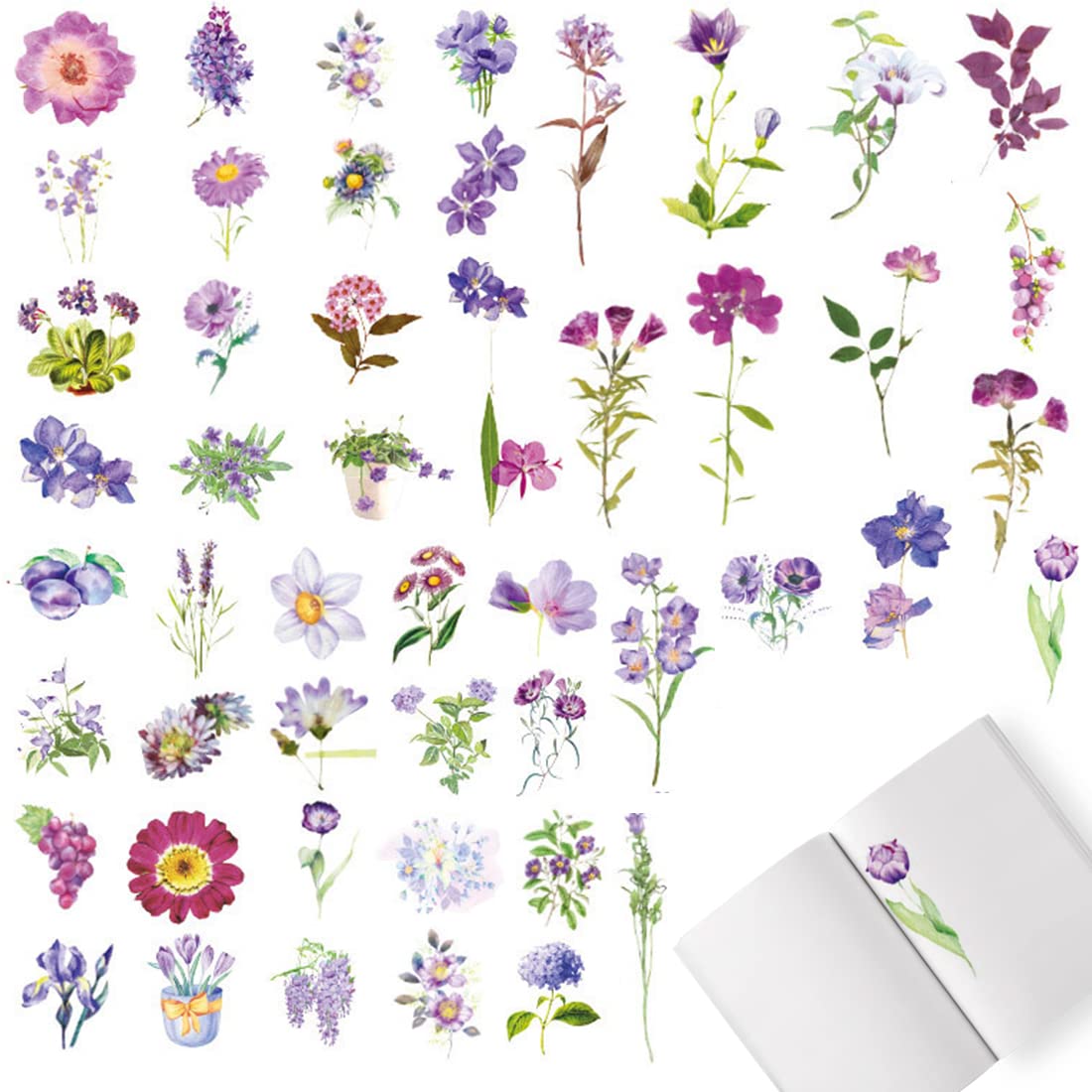LEDSHLIU Paquete de 100 pegatinas de plantas, pegatinas de hojas con forma especial, pegatinas de álbum de recortes florales de colores Vintage para manualidades de álbum diario DIY