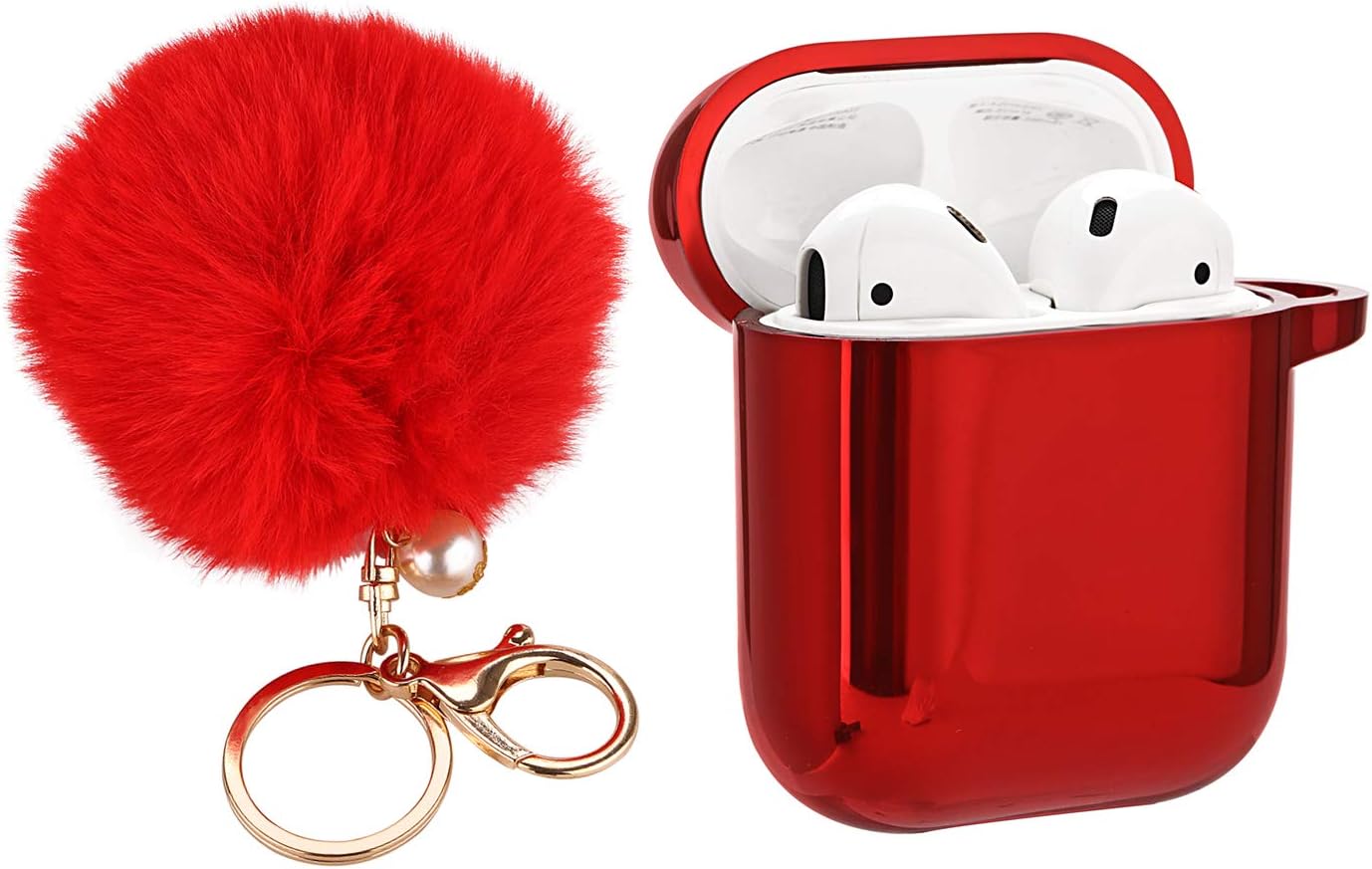 Greaciary Airpods Case Cover, Clear Soft TPU Protective Cover Compatible with Apple AirPods 1/2 Wireless Charging Case with Keychain (Red)