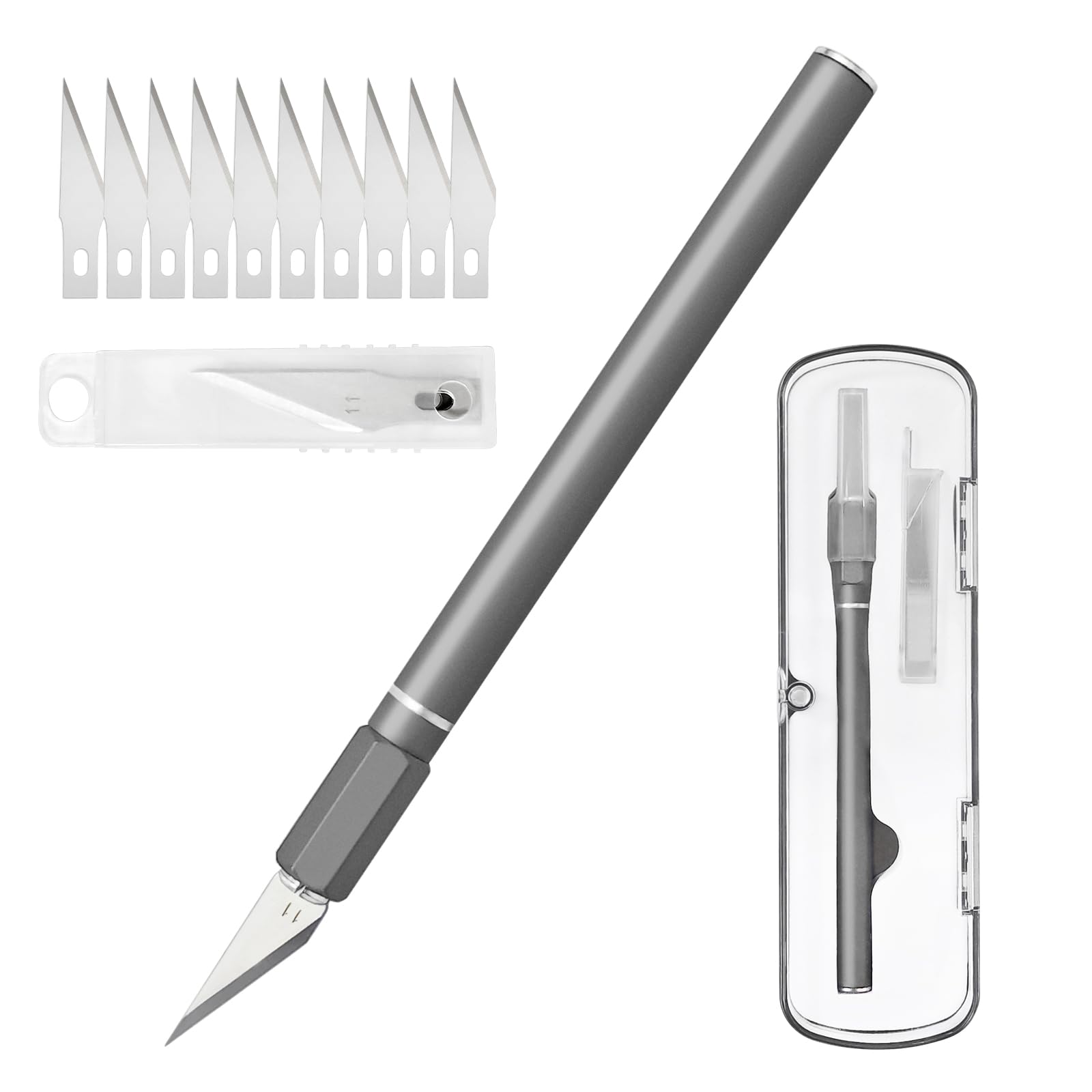 Exacto Knife, Hobby Knife Set with 10 Pieces Blades, Craft Knife Kit, Precision Knife for Pumpkin Carving, Modeling, DIY Artwork, Stencil, Scrapbooking, Paper Cutters for Crafting (Grey)