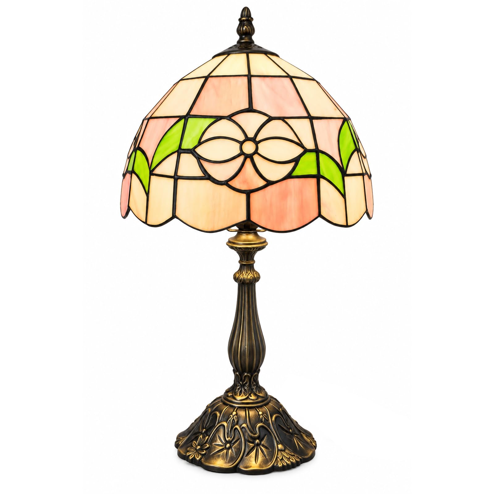 Vipnight Tiffany Table Lamp, Stained Glass Vintage Bedside Lamp, Pink, 46cm