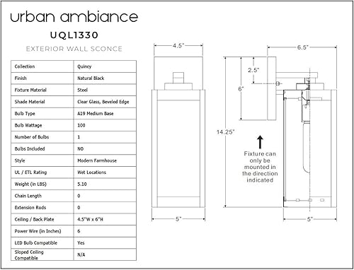 Miniatura 5 de Urban Ambiance Aplique de pared moderno de lujo, tamaño pequeño 14.25 pulgadas de alto x 5.00 pulgadas de ancho, con elementos de estilo industrial,