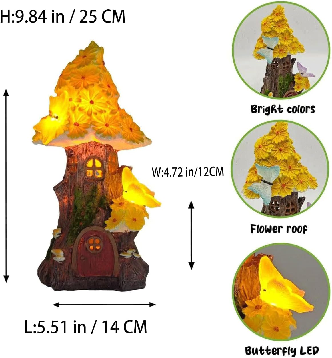 COWOS Mushroom House Statue, Mushroom Fairy Garden House with Solar Light, for Women's Yard Decorations, Gardening Gifts for Patio