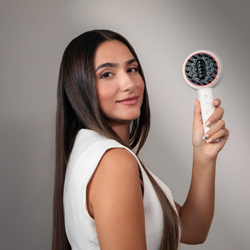 Cecotec Spazzola riparatrice con microcorrenti EMS, luce LED rossa e blu HairCare Revitalize TotalCare. Applicatore di siero e 5 livelli, nutre, rassoda e rafforza i capelli dalla radice